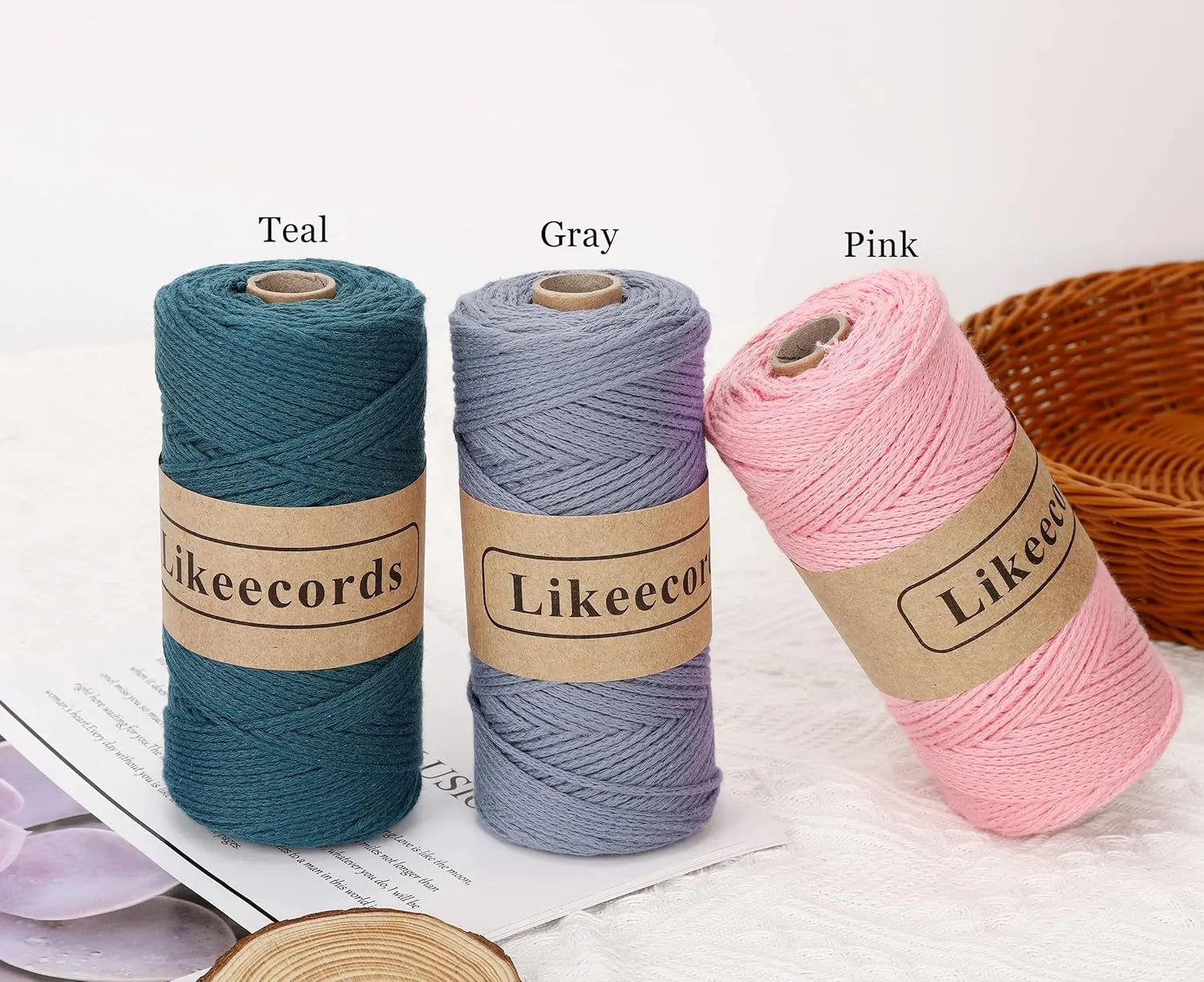 100% Cotton Cord Crochet Yarn Bag Cord 2mm 350Yards Braided Macrame Cord Macrame Rope Crochet Thread Gift for Knitter(Coffee)