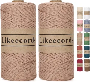 100% Cotton Cord Crochet Yarn Bag Cord 2mm 350Yards Braided Macrame Cord Macrame Rope Crochet Thread Gift for Knitter(Coffee)