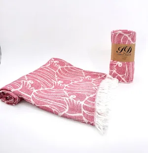 100% Cotton Turkish Beach Towels Great for Beach, Bathroom Towels Adult Travel Essentials Cruise Accessories Vacation Yoga Mat Soft Feel High Absorbent Sand Free Quick Dry (Jacquard Fish Red)