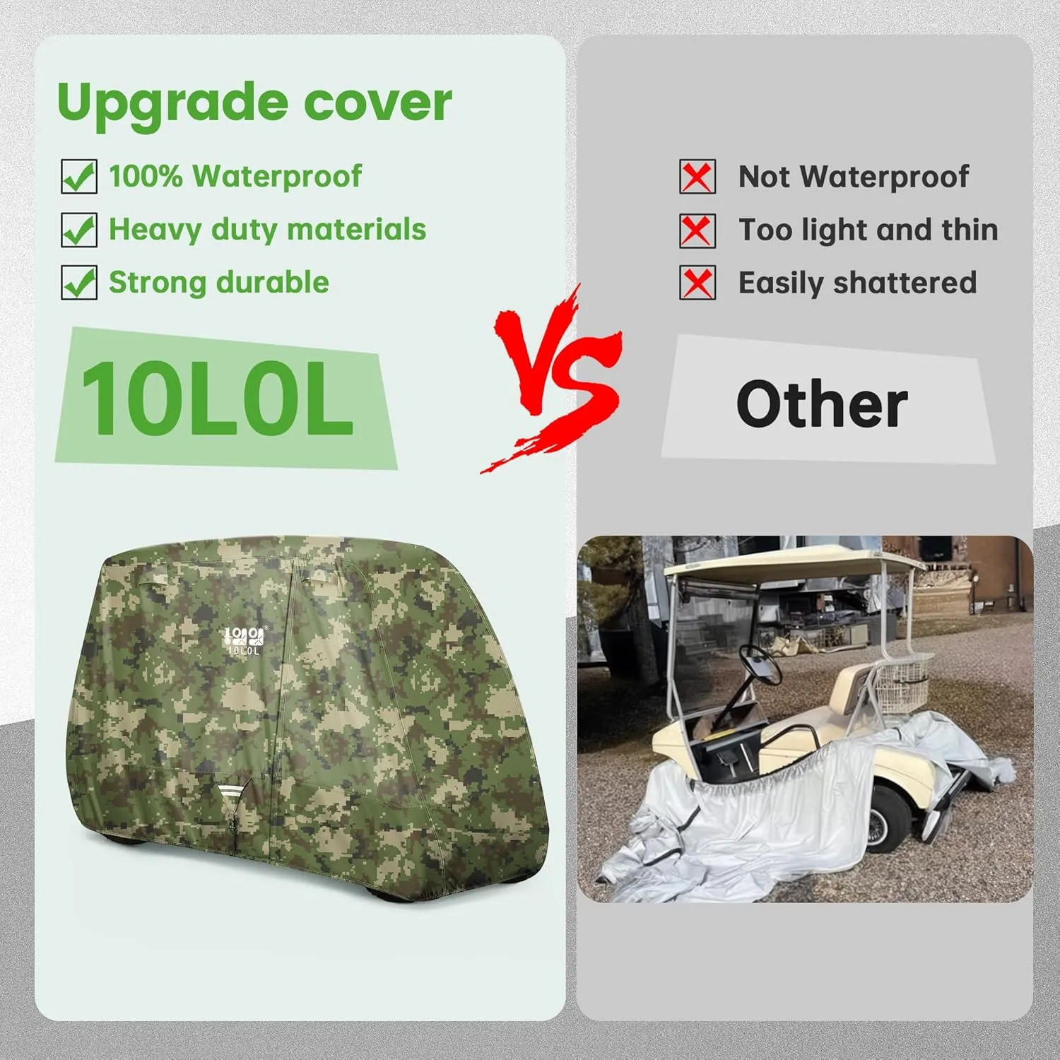 10L0L 2/4/4 2 Passenger Golf Cart Cover Upgrade Extended Roof, 600D Waterproof Snowproof Windproof Sunproof Durable Full Golf Cart Covers for Yamaha,EZGO,Club Car and Other