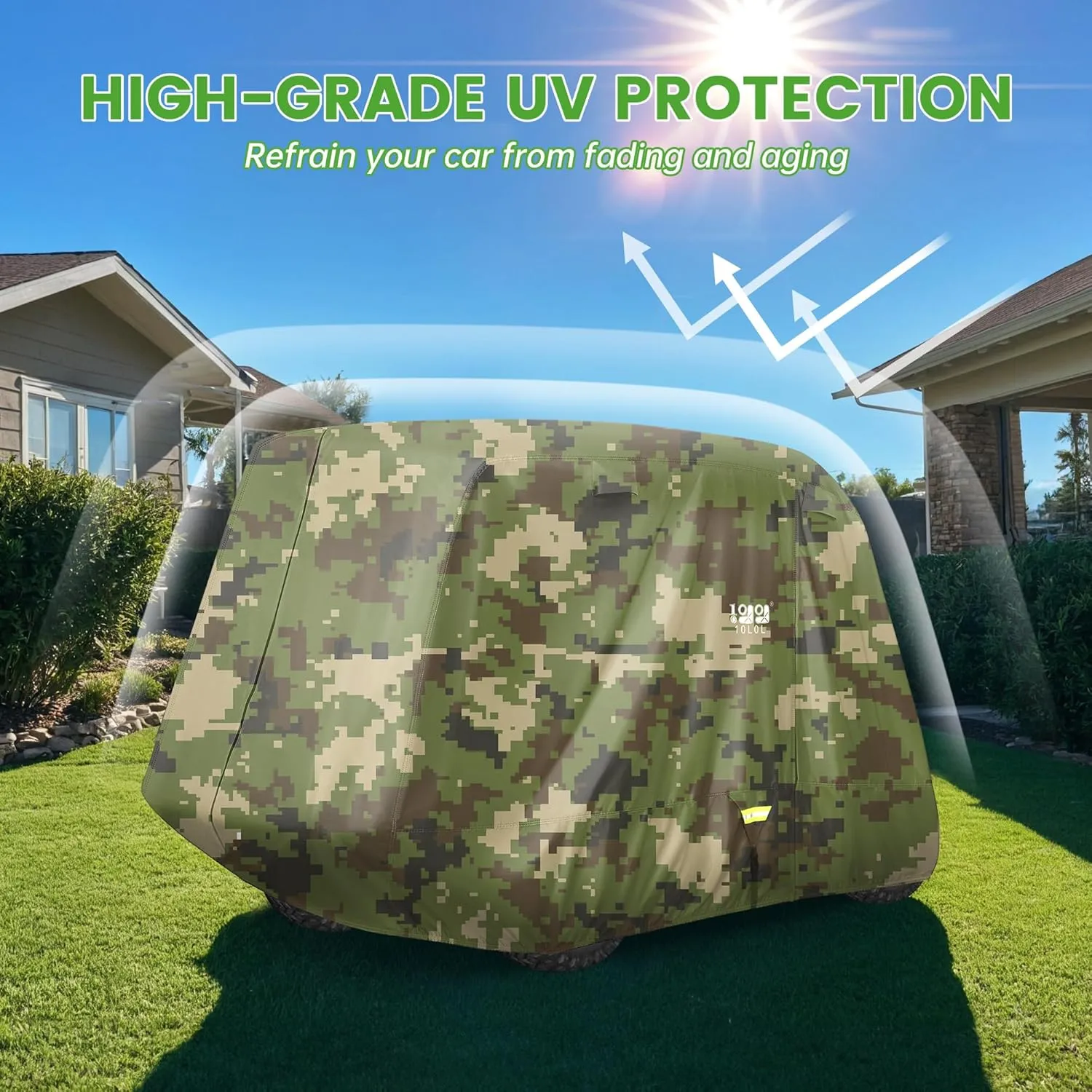 10L0L 2/4/4 2 Passenger Golf Cart Cover Upgrade Extended Roof, 600D Waterproof Snowproof Windproof Sunproof Durable Full Golf Cart Covers for Yamaha,EZGO,Club Car and Other