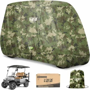 10L0L 2/4/4 2 Passenger Golf Cart Cover Upgrade Extended Roof, 600D Waterproof Snowproof Windproof Sunproof Durable Full Golf Cart Covers for Yamaha,EZGO,Club Car and Other
