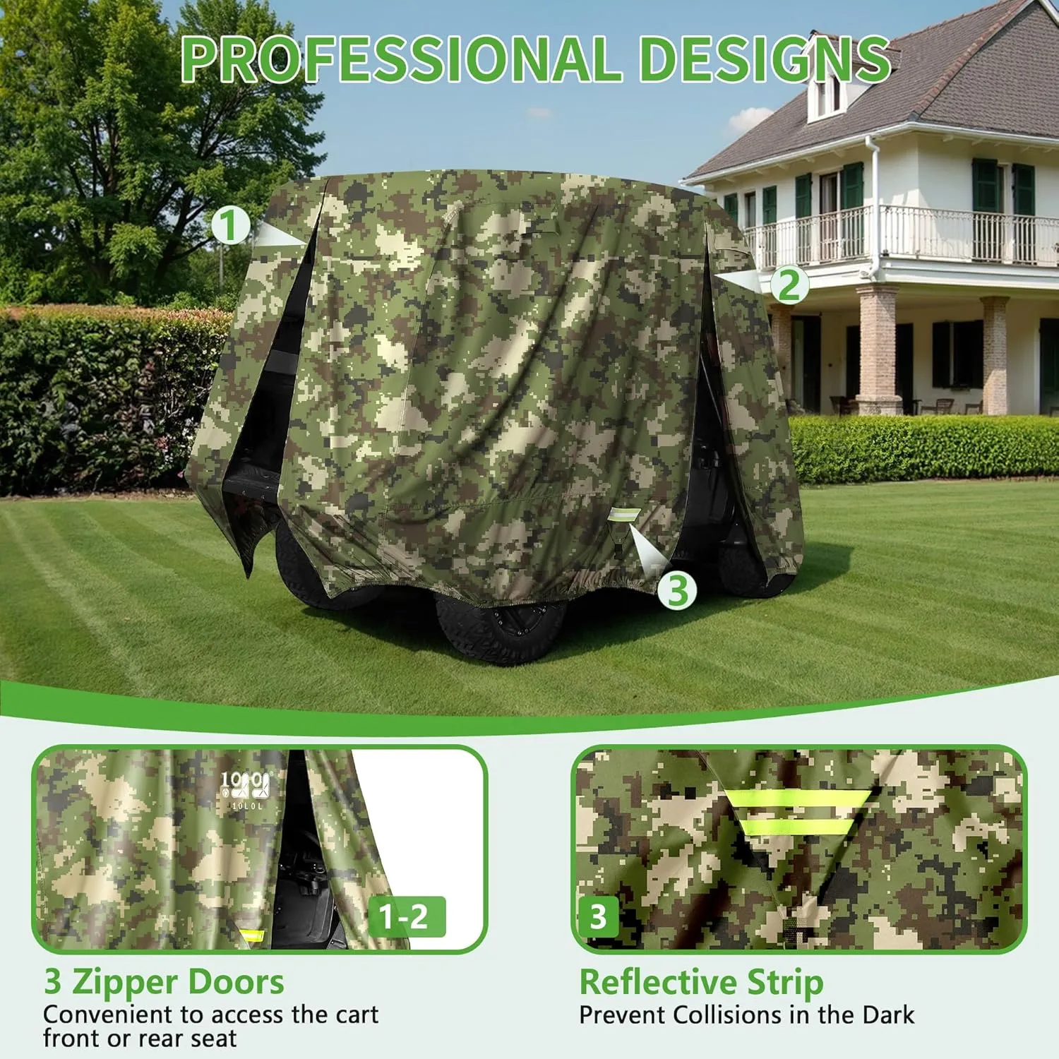 10L0L 2/4/4 2 Passenger Golf Cart Cover Upgrade Extended Roof, 600D Waterproof Snowproof Windproof Sunproof Durable Full Golf Cart Covers for Yamaha,EZGO,Club Car and Other