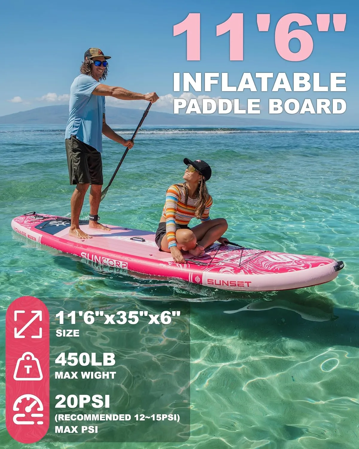 11.6'x35'' Inflatable Paddle Board, Extra Wide Stand-up Paddleboards, 450lbs Capacity, Inflatable SUP, Dual-Action Pump, 100L Backpack, 9 Plus Kits for Family, Fishing, Yoga&All Skill Levels