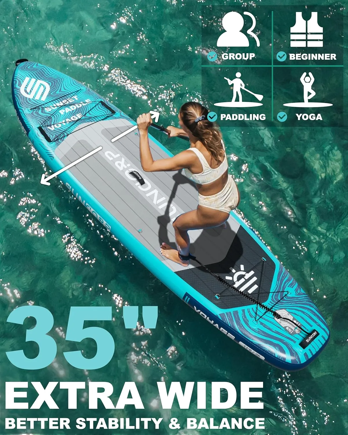 11.6'x35'' Inflatable Paddle Board, Extra Wide Stand-up Paddleboards, 450lbs Capacity, Inflatable SUP, Dual-Action Pump, 100L Backpack, 9 Plus Kits for Family, Fishing, Yoga&All Skill Levels