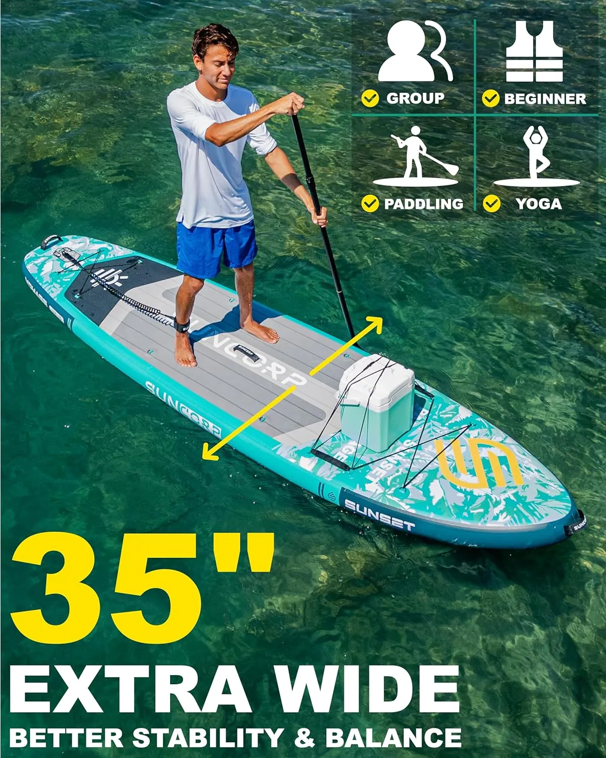 11.6'x35'' Inflatable Paddle Board, Extra Wide Stand-up Paddleboards, 450lbs Capacity, Inflatable SUP, Dual-Action Pump, 100L Backpack, 9 Plus Kits for Family, Fishing, Yoga&All Skill Levels