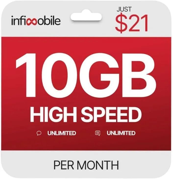 $12.6/Month | Infimobile Prepaid Unlimited Plan: 6 Months | 10GB High-Speed Data Per Month | Unlimited Data Talk & Text | Prepaid Plan Service SIM Card | Nationwide Coverage | 4G, 5G Network