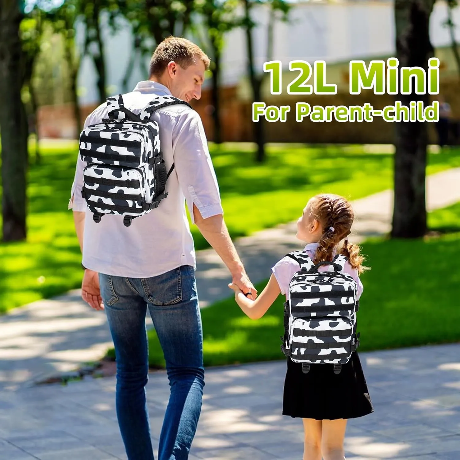 12L Mini Tactical Military Backpack for Women Army Assault Pack Bag Small Rucksack with Bottle Holder Work Gym Bag - 12L Cow Print Backpack Mini Small Workout Pack