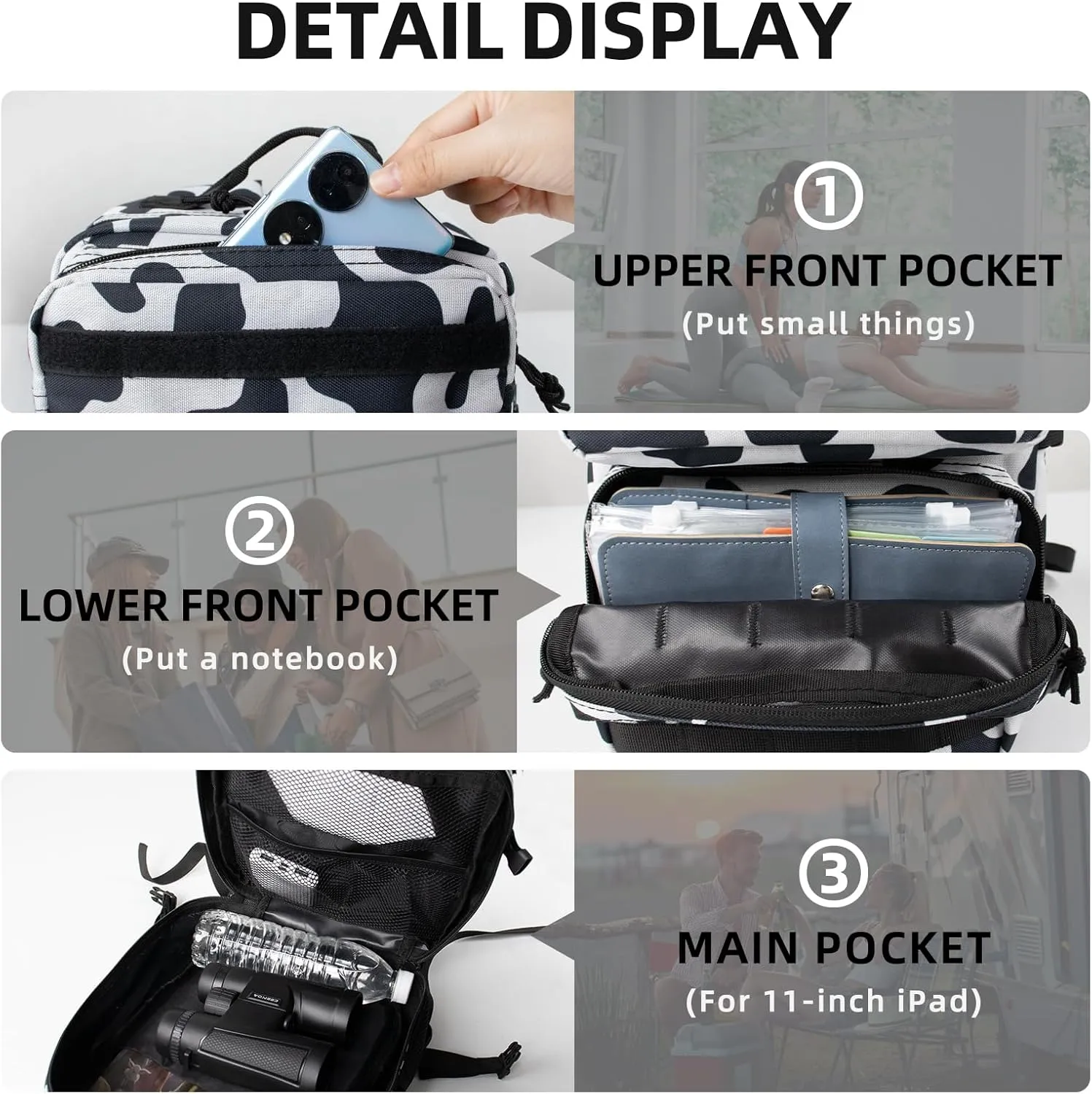 12L Mini Tactical Military Backpack for Women Army Assault Pack Bag Small Rucksack with Bottle Holder Work Gym Bag - 12L Cow Print Backpack Mini Small Workout Pack