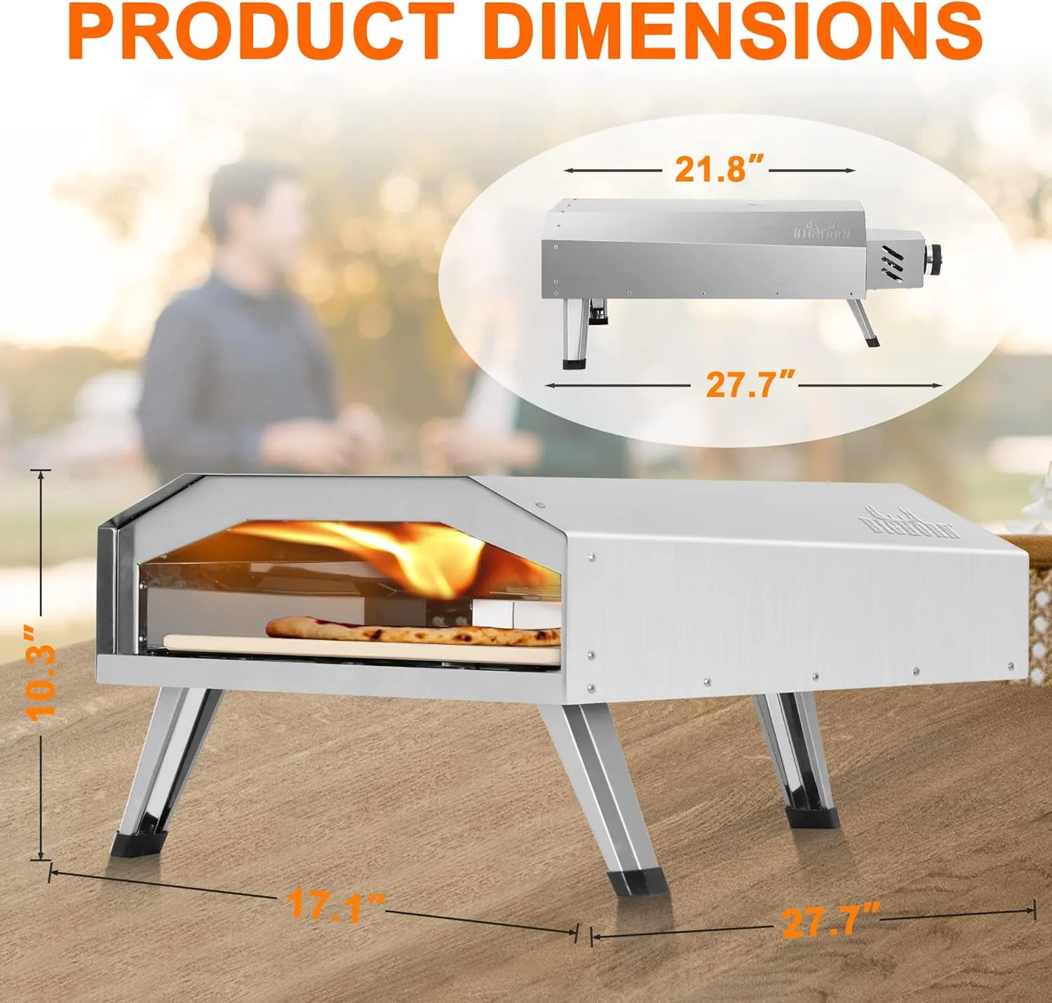 12" Gas Pizza Oven, Stainless Steel Outdoor Pizza Oven, Sliver