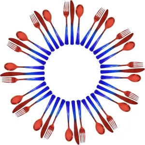 144 Count Bulk Fourth of July Red and Blue Plastic Cutlery Silverware 48 Spoons 48 Forks 48 Knives Patriotic Rainbow Utensils Party Supplies Disposable Heavyweight Flatware & Picnic Dinnerware