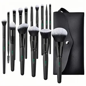 15PCs Professional Makeup Brush Set, Foundation Eyebrow Blending Concealer Blush Eyeshadow Contour Powder Brush, Brushes Kit with Travel Case