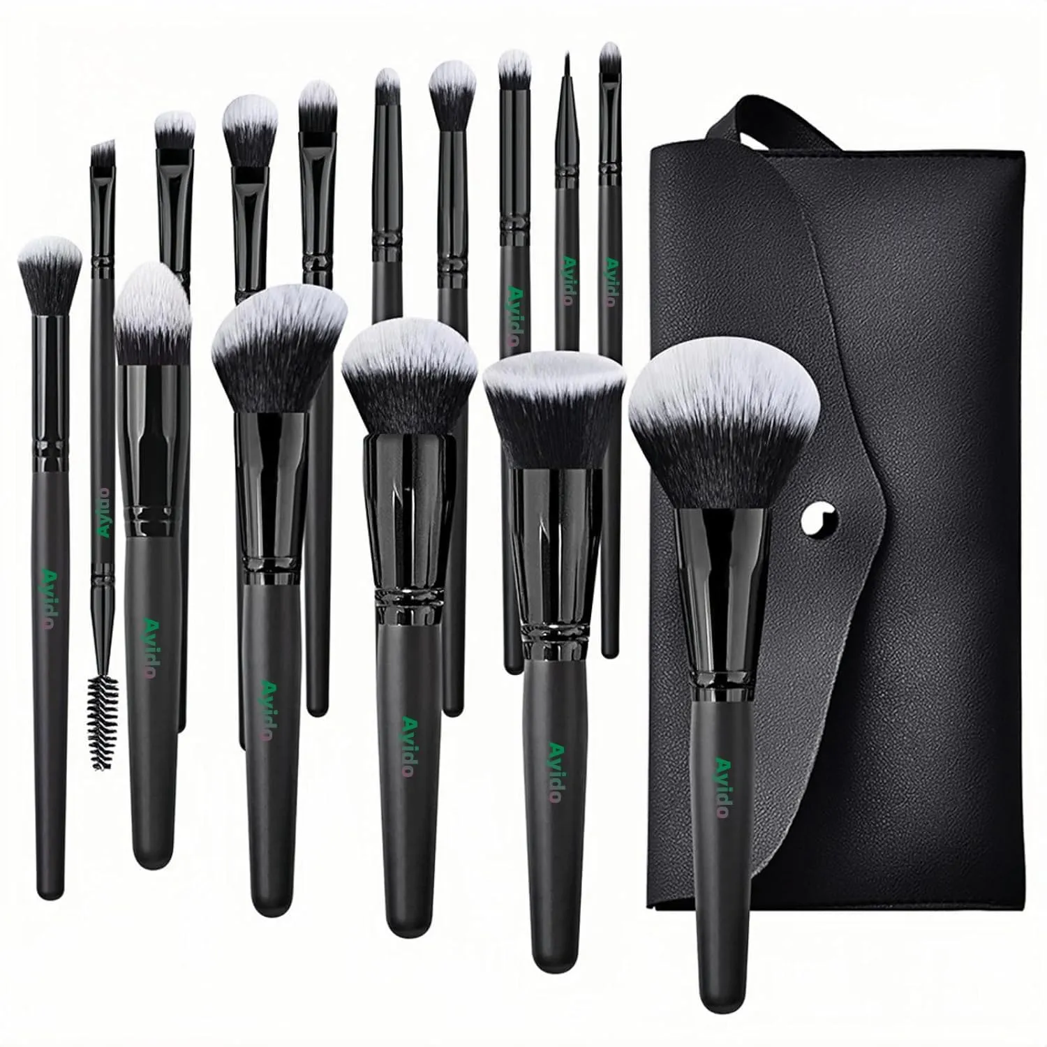 15PCs Professional Makeup Brush Set, Foundation Eyebrow Blending Concealer Blush Eyeshadow Contour Powder Brush, Brushes Kit with Travel Case
