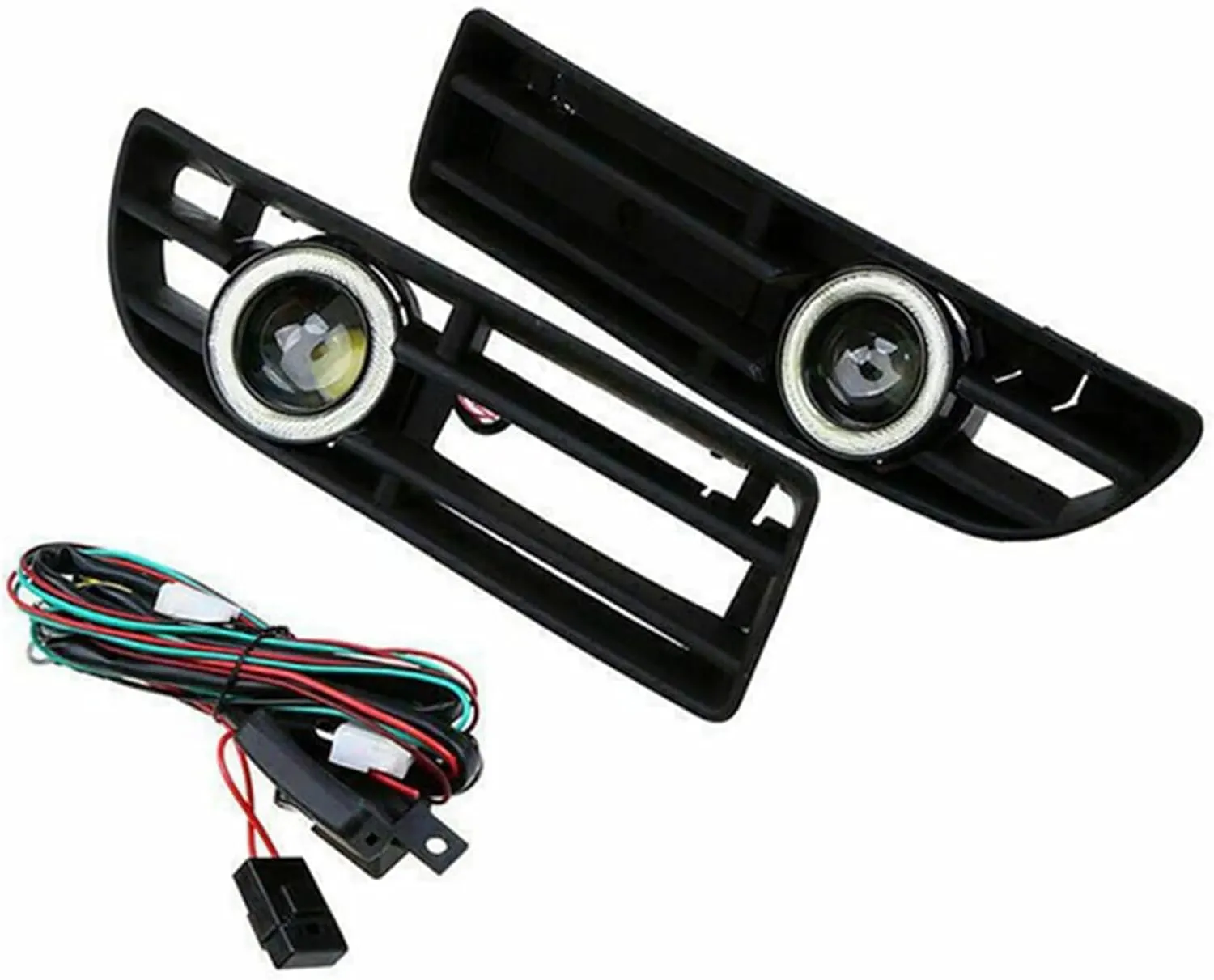 1Pair Fog Lights Angel Eyes Lamp Front Bumper Grille Grill Cover With Wire Kit Compatible With Jetta Bora MK4 1999-2004