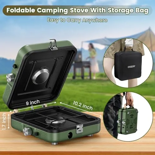 2-Burner Foldable Camping Stove w/ Griddle & Carrying Bag,Propane Camp Stove