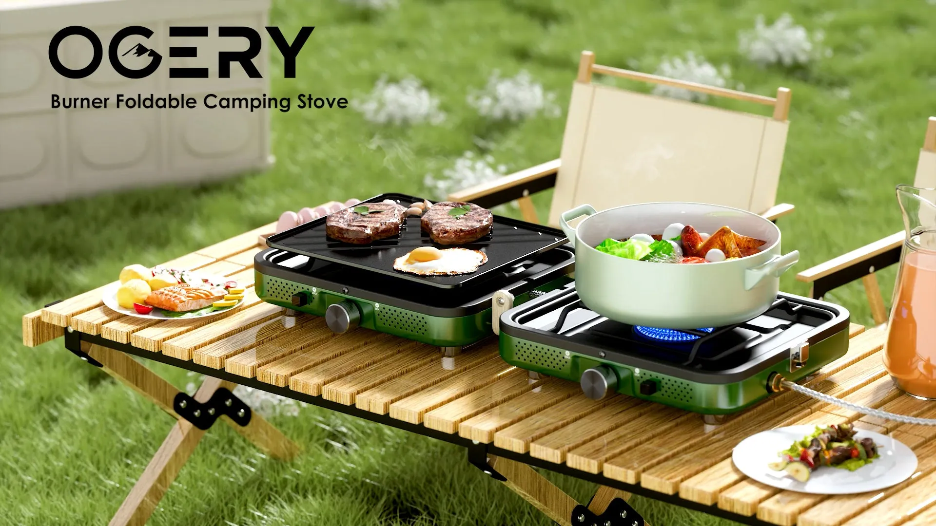 2-Burner Foldable Camping Stove w/ Griddle & Carrying Bag,Propane Camp Stove
