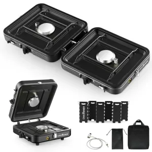 2 Burner Portable Propane Camping Stove, 17200 BTU Camp Stove