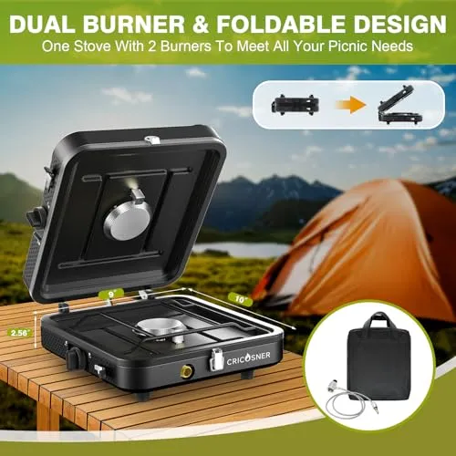2 Burner Portable Propane Camping Stove, 17200 BTU Camp Stove