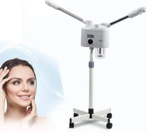2 in 1 Cold Hot Facial Steamer, Stand Facial Steamer On Wheels with 680ml Water Tank and 360°Rotatable Sprayer, Cold Thermal Spray Face Steam Machine, for Skin Hydration Deeply Moisturize