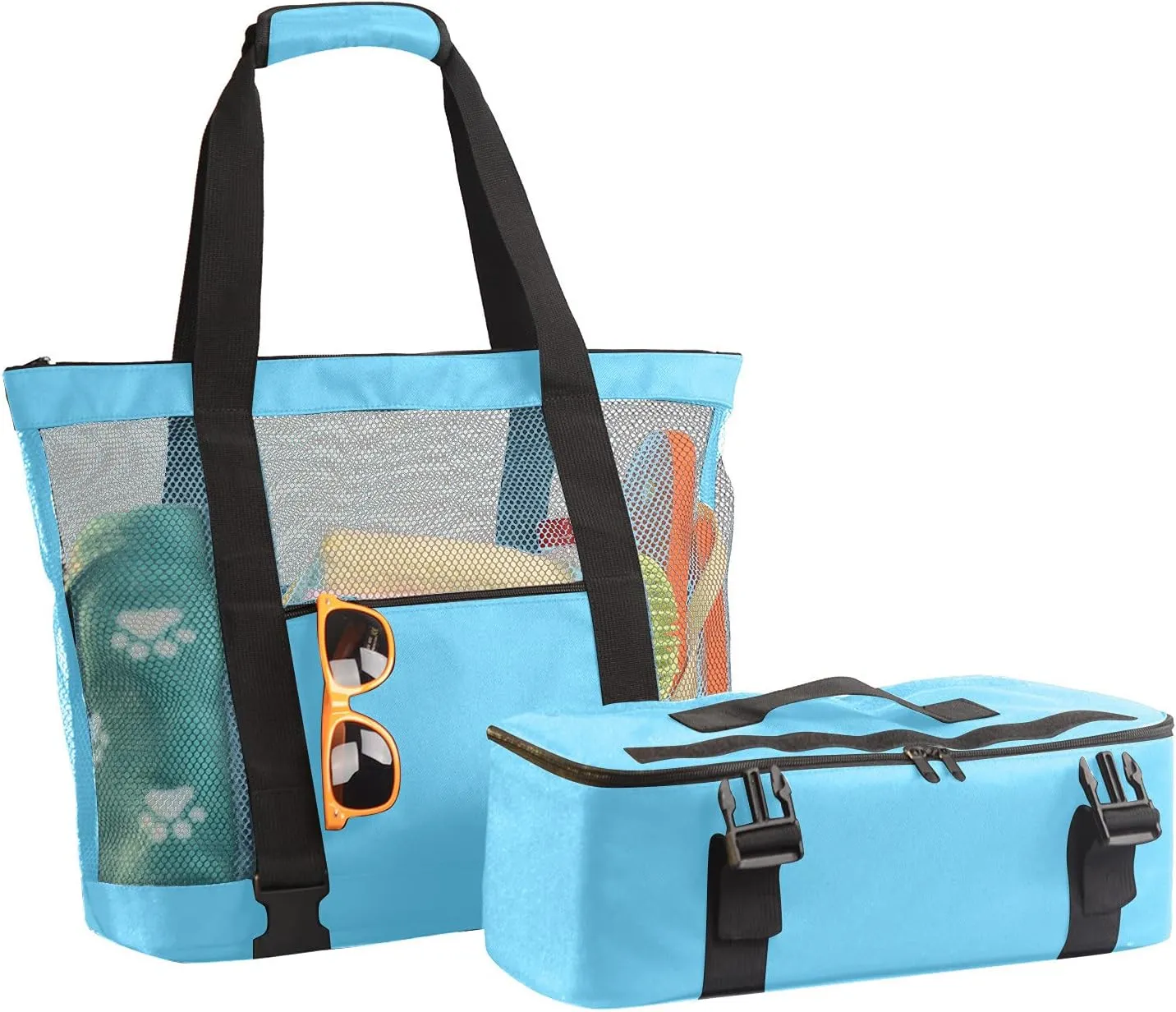 2 in 1 Large Beach Bag Mesh Beach Tote Cooler Bags for Women, Waterproof Sandproof Swim Pool Travel Daily Tote