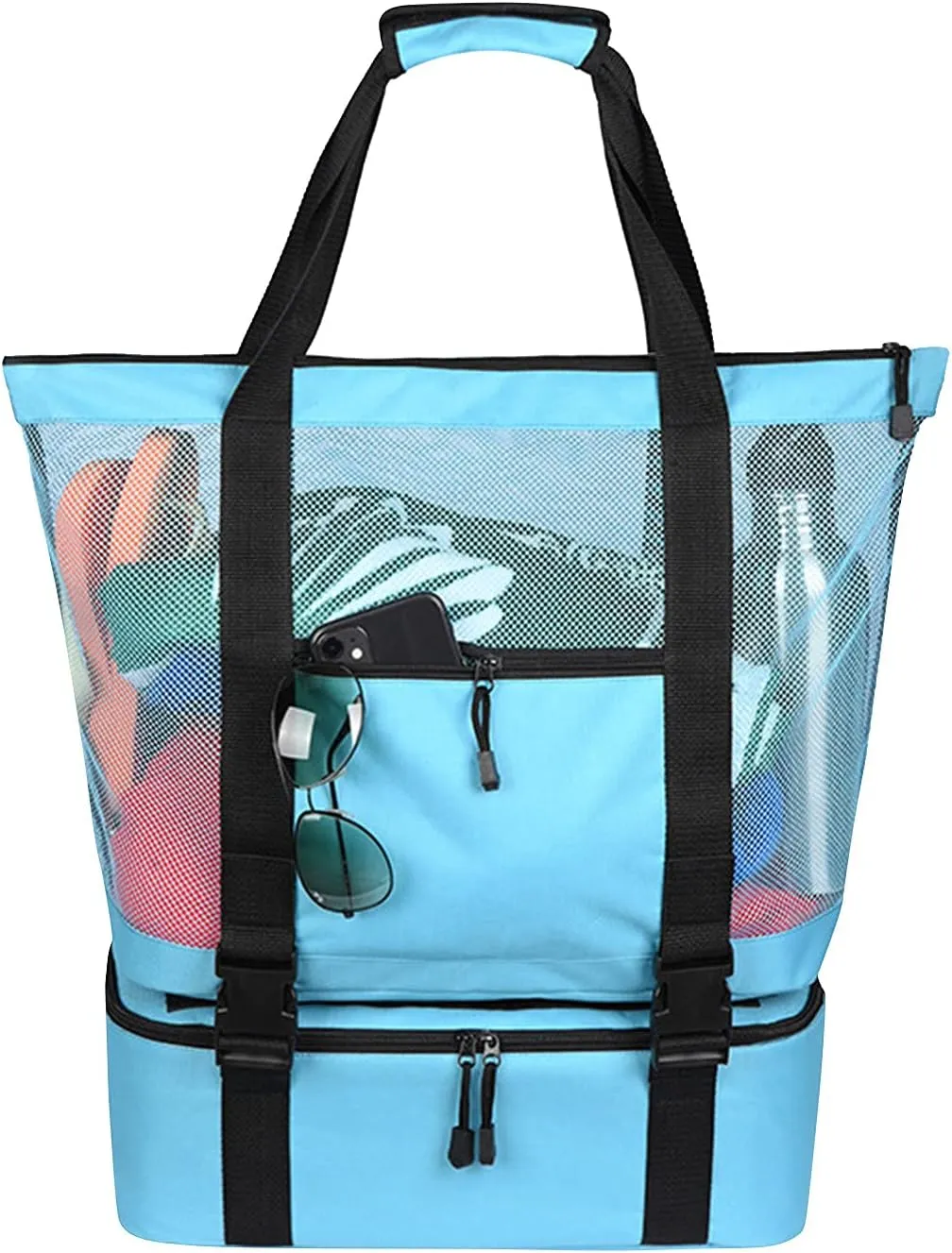 2 in 1 Large Beach Bag Mesh Beach Tote Cooler Bags for Women, Waterproof Sandproof Swim Pool Travel Daily Tote