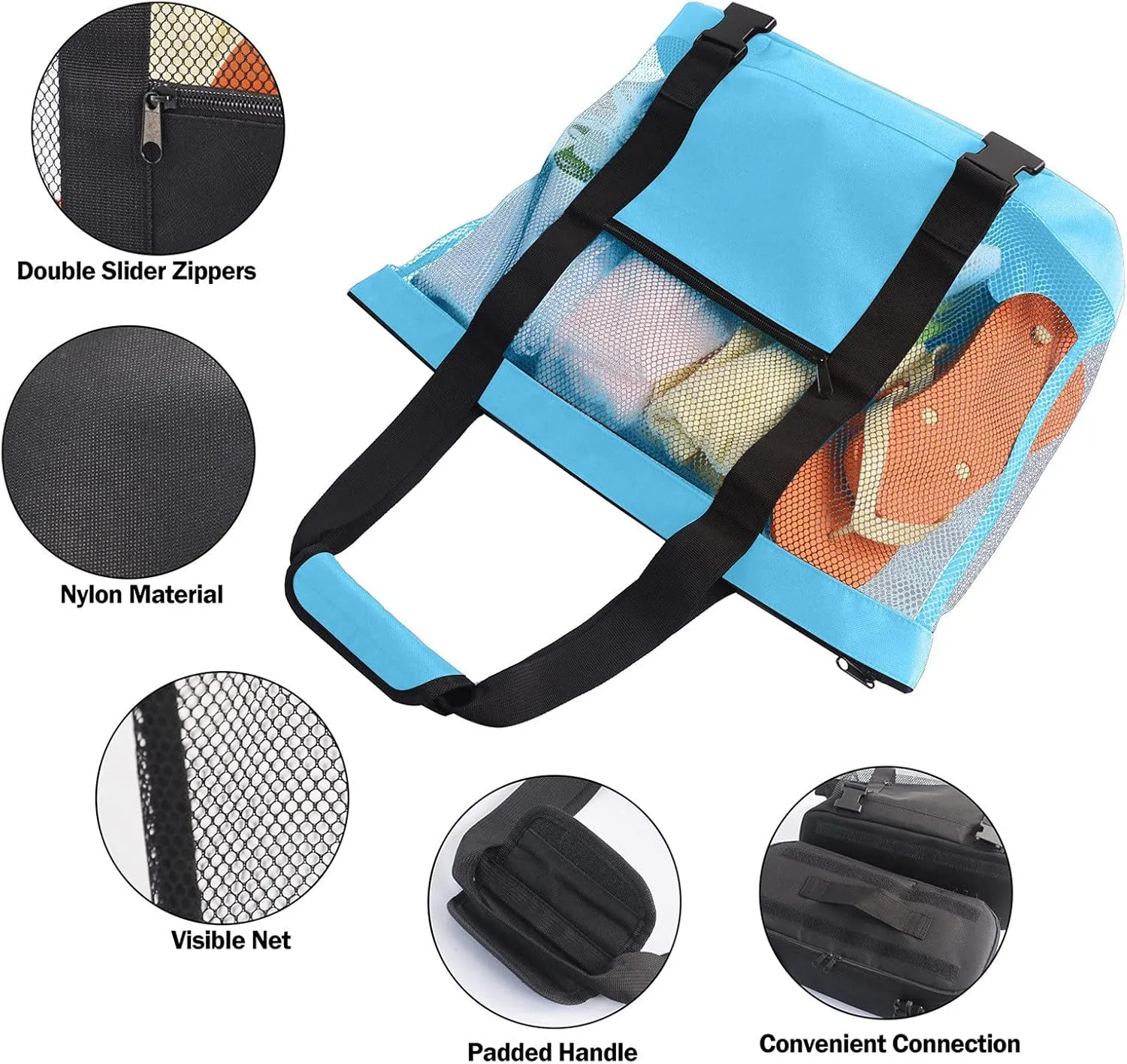 2 in 1 Large Beach Bag Mesh Beach Tote Cooler Bags for Women, Waterproof Sandproof Swim Pool Travel Daily Tote