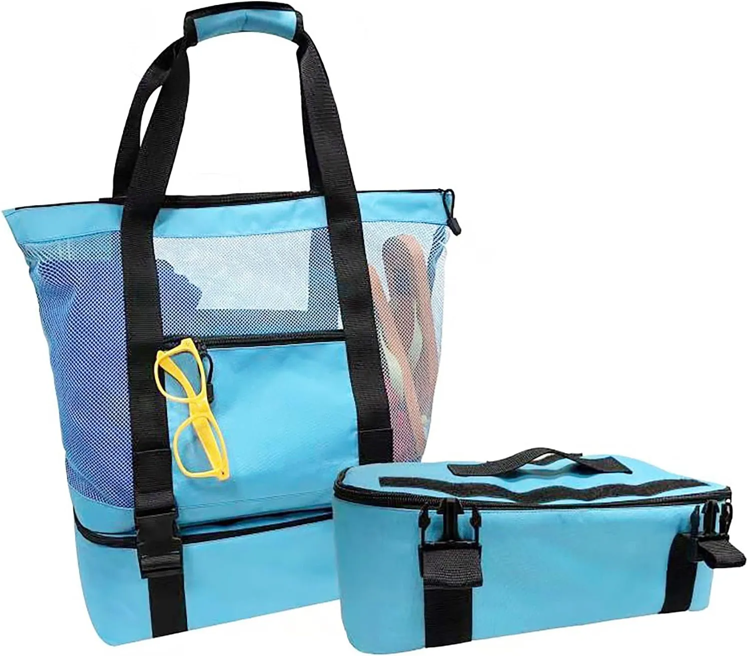 2 in 1 Large Beach Bag Mesh Beach Tote Cooler Bags for Women, Waterproof Sandproof Swim Pool Travel Daily Tote