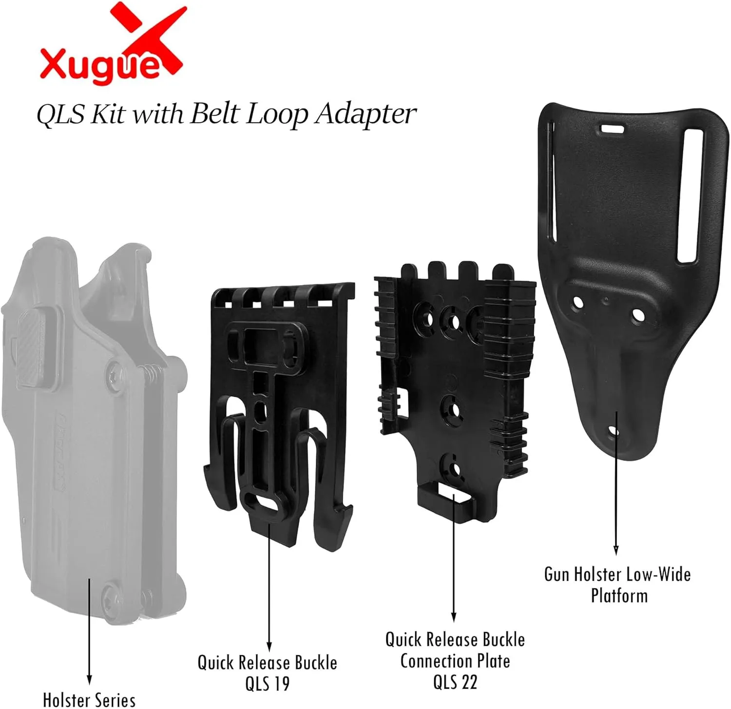 2 Pcs Qls Quick Locking System Kit with Locking Fork and Receiver Plate Tourniquet Holder Gun Holster Drop Flex Adapter and Mid-Ride Belt Loop with Leg Platform Shroud Attachment