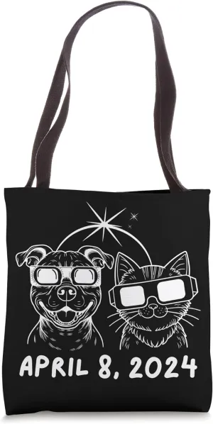 2024 Solar Eclipse Cat And Dog Wearing Solar Eclipse Glasses Tote Bag