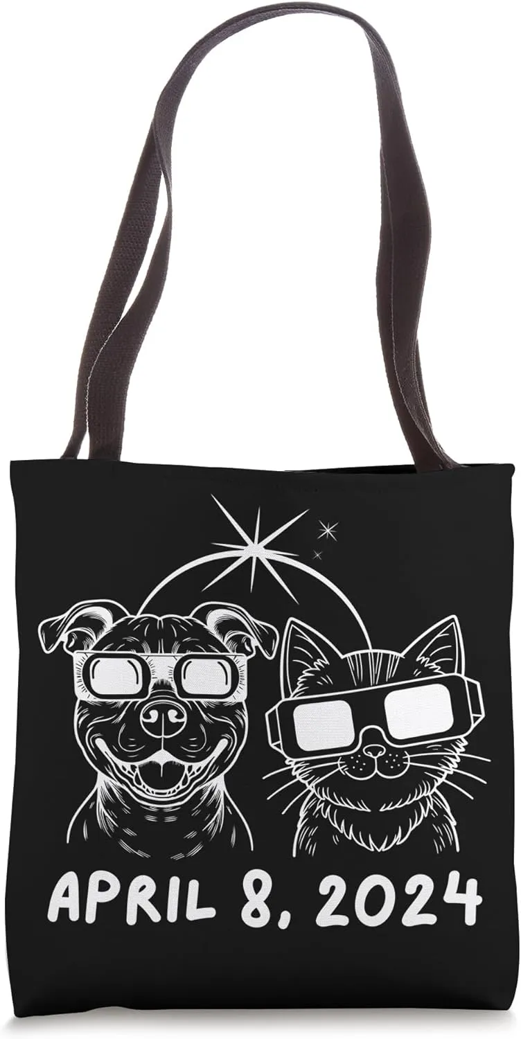 2024 Solar Eclipse Cat And Dog Wearing Solar Eclipse Glasses Tote Bag