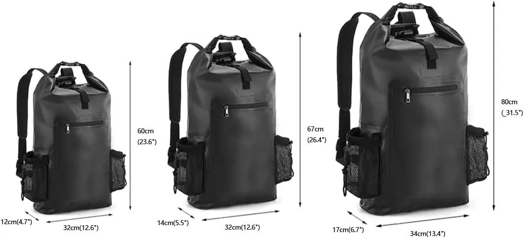 20L,40L,50L,Waterproof Gym Bag,Travel Pack Bag For Kayaking,Beach,Surfing,Rafting,Fishing,Camping Overnight., Small, Black