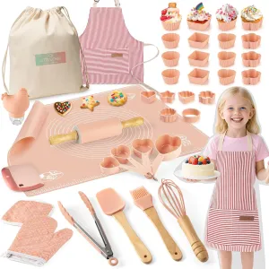 25pcs Cooking Sets Real, Wooden Cooking & Baking Set,Chef Apron Dress Up Clothes - Birthday Christmas