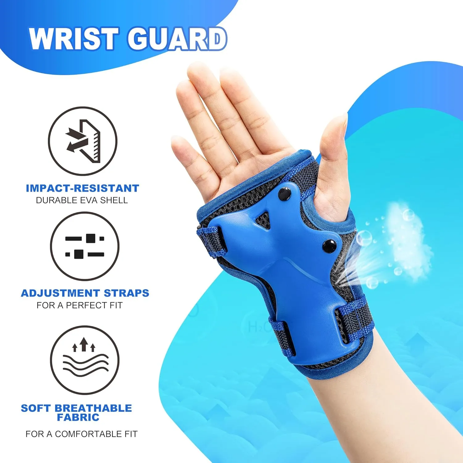 2PM SPORTS Knee Pads for Kids, Wrist Guards Knee and Elbow Pads Set with Drawstring Bag, Protective Gear Set for Girls Boys Roller Skating Cycling Skateboard - Blue Medium