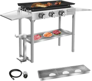 3 Burner Propane Gas Grill, Portable Replaceable Grill Pan, Equipped with Shelves and Gas Shelf, Suitable for Outdoor Picnic Barbecue Party Camping