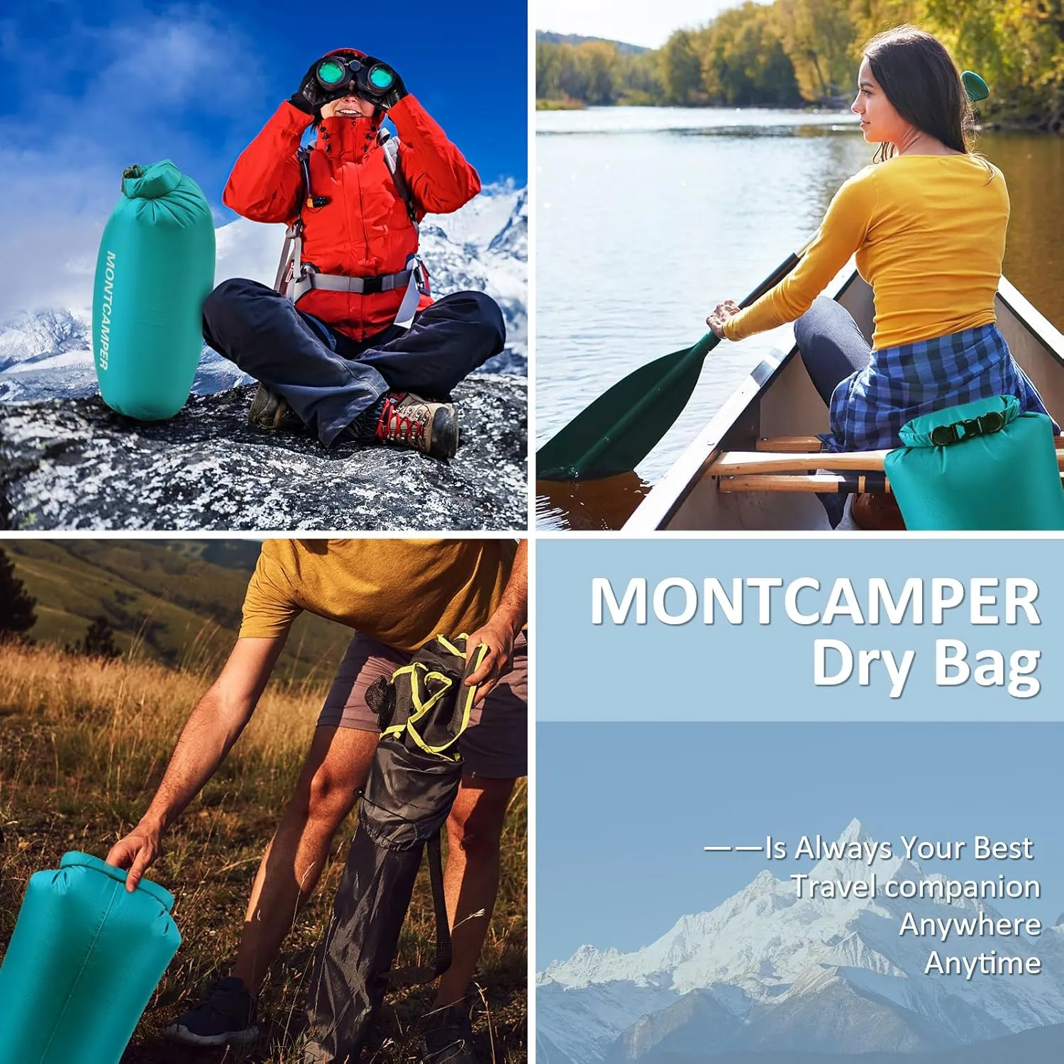 3-pack 30D Nylon Waterproof Dry Bag-Portable Waterproof Storage Sack for Kayaking, Hiking and Rafting-Roll Top Closure-Float on Water(5L/10L/20L,Turquoise blue)