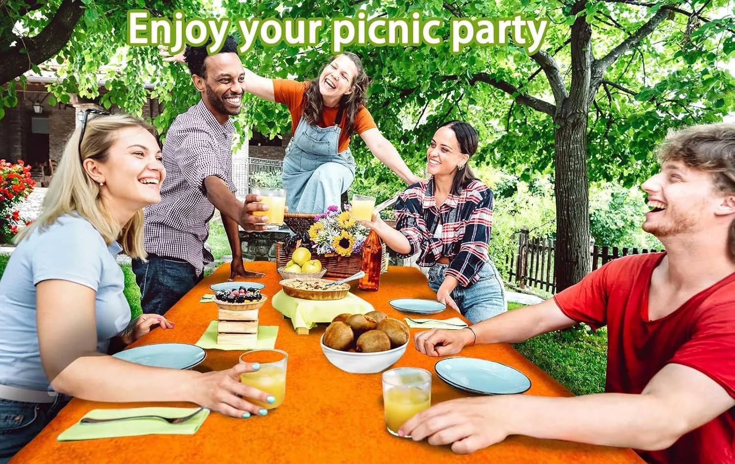 3 Pcs Picnic Table Cover Bench Covers, Orange Brush 6 ft Rectangle Elastic Edge Reusable Waterproof Table Cloth, 72x30 inches Fitted Tablecloth Camping Essentials RV Gear