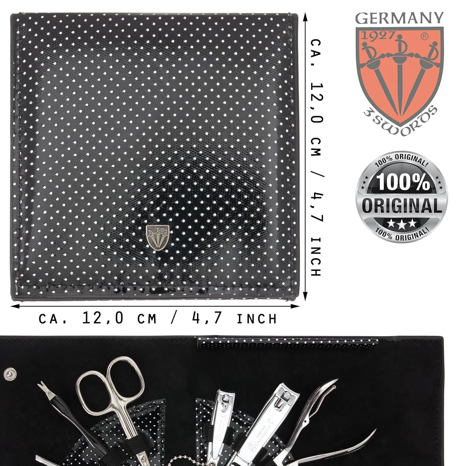 3 Swords Germany - brand quality 7 piece manicure pedicure grooming kit set for professional finger & toe nail care scissors clipper fashion leather case in gift box - Made in Germany