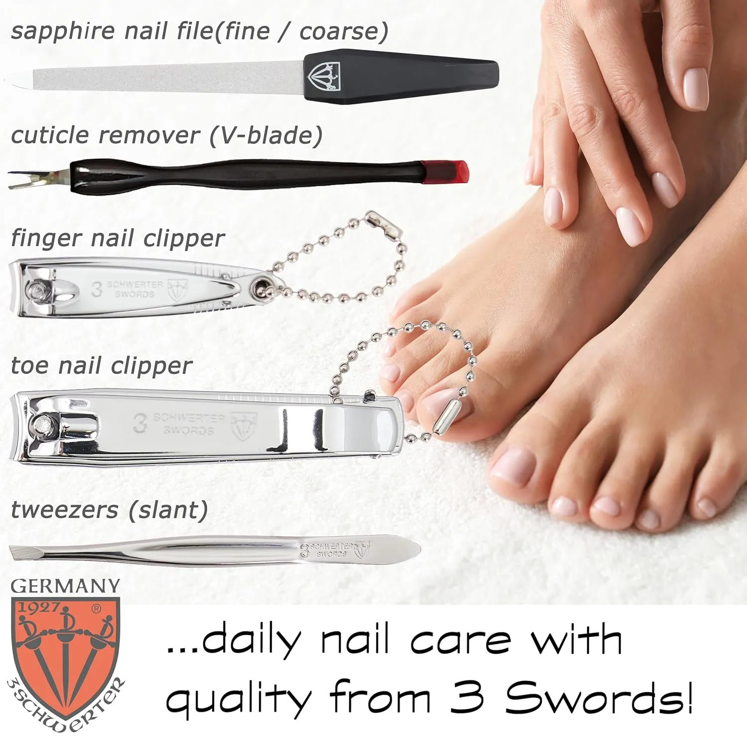 3 Swords Germany - brand quality 7 piece manicure pedicure grooming kit set for professional finger & toe nail care scissors clipper textile case in gift box, Made in Germany
