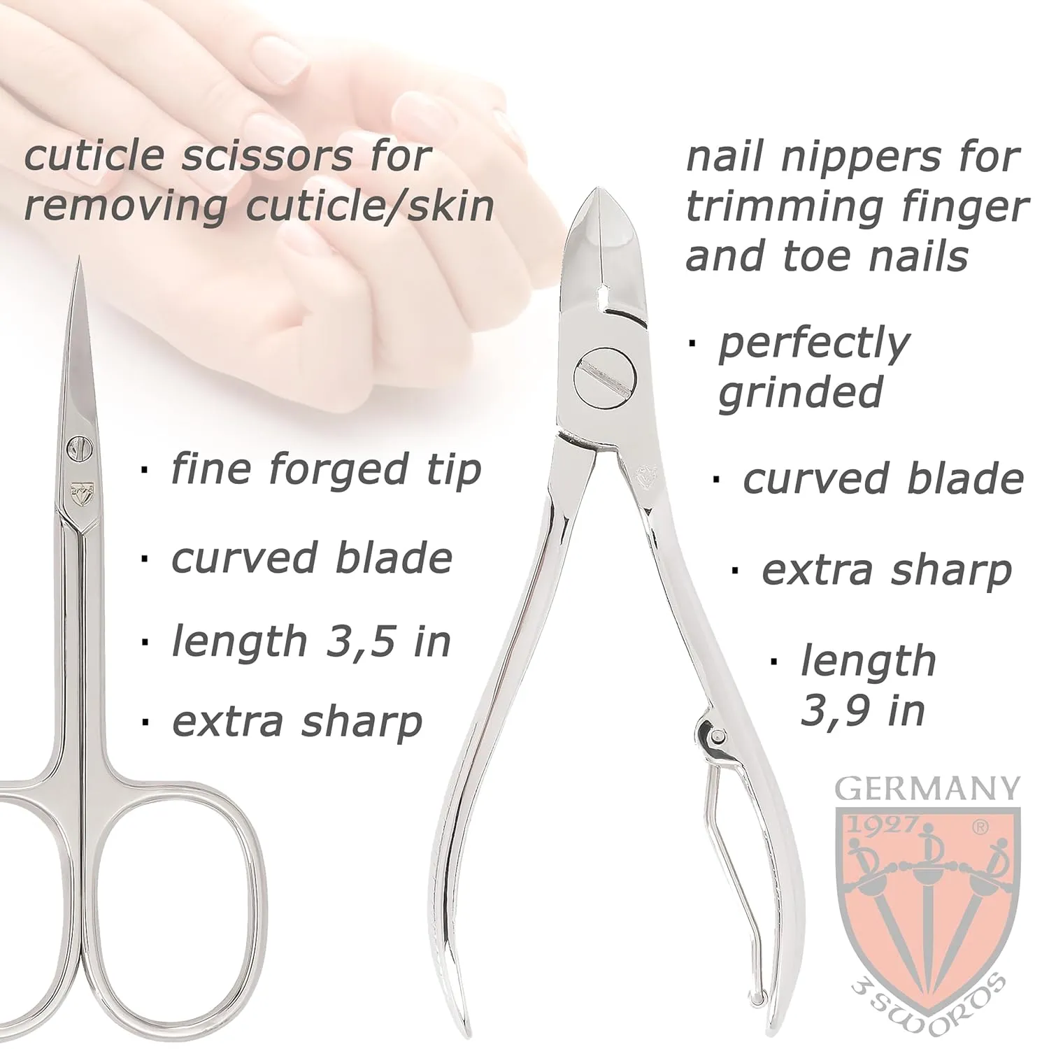 3 Swords Germany - brand quality 7 piece manicure pedicure grooming kit set for professional finger & toe nail care scissors clipper textile case in gift box, Made in Germany