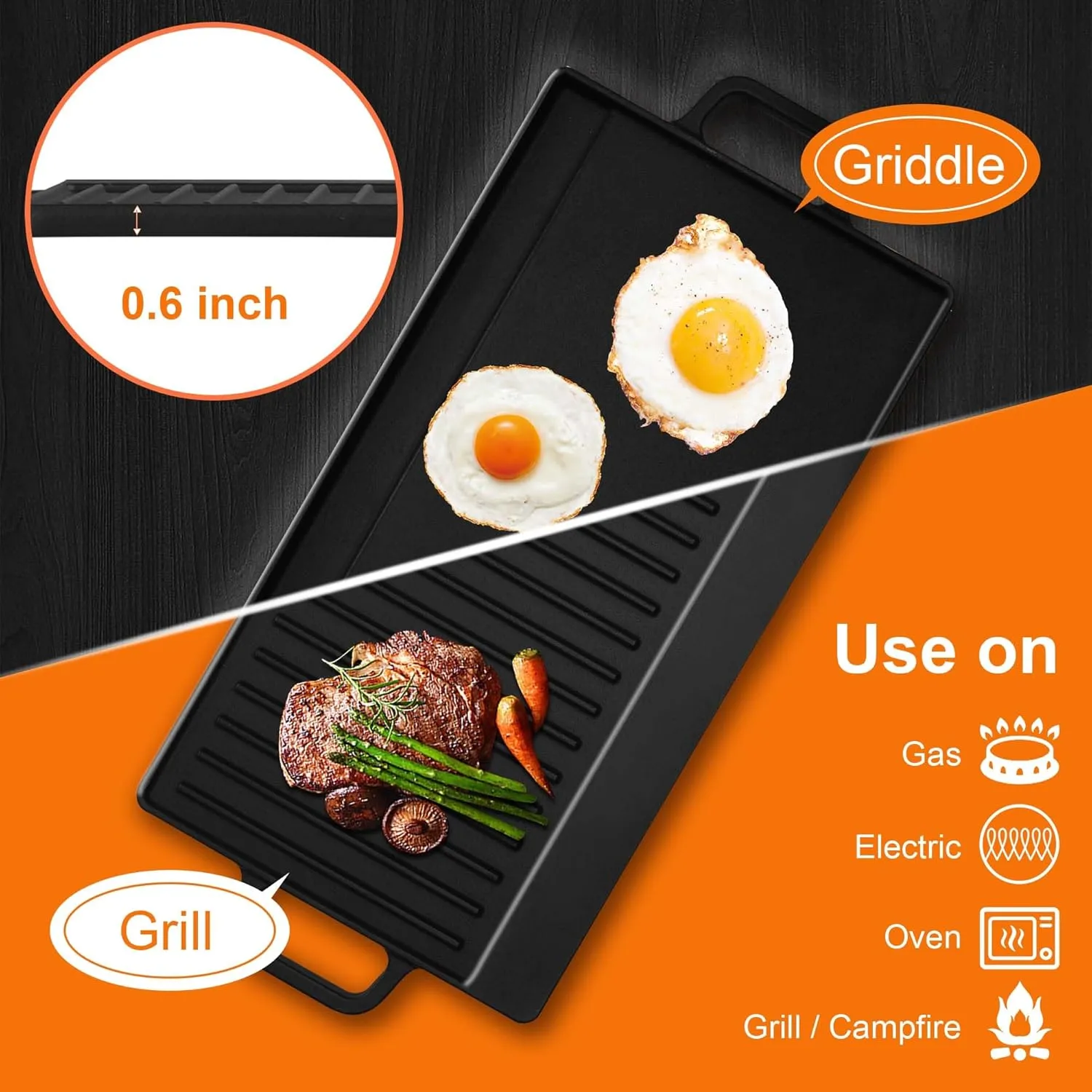30 Inch Bulit-In Gas Cooktop with Griddle, 5 Italy SABAF Powerful Burners Over 92% High Efficiency, Max 48300BTU Gas Stove Top, 304 Stainless Steel Panel, NG/LPG Convertible, CSA Certified