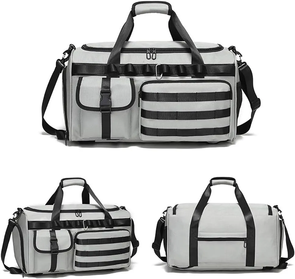 40L Military Tactical Duffle Bag For Men Sport Gym Fitness Tote Travel Training Workout Military Messenger Shoulder Bag Basketball Football Weekender (Grey)