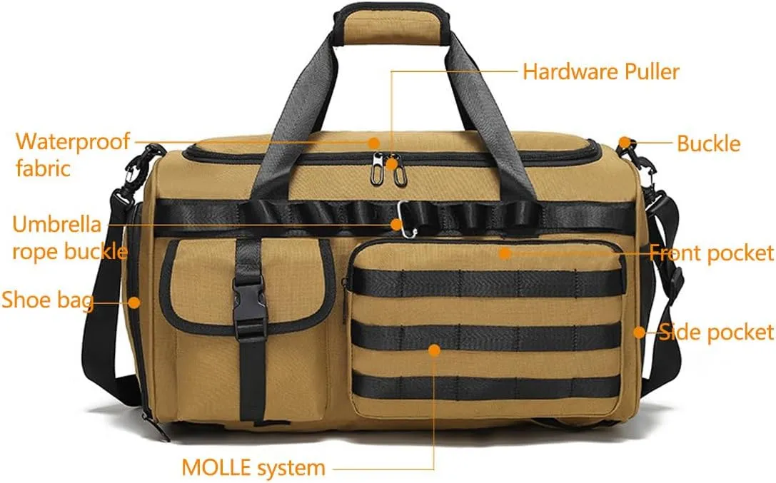 40L Military Tactical Duffle Bag For Men Sport Gym Fitness Tote Travel Training Workout Military Messenger Shoulder Bag Basketball Football Weekender (Grey)