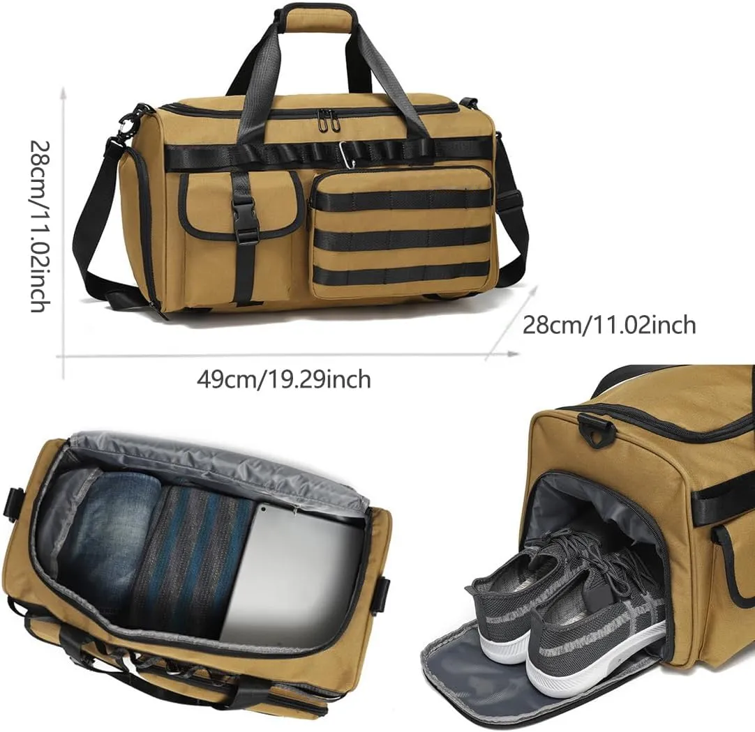 40L Military Tactical Duffle Bag For Men Sport Gym Fitness Tote Travel Training Workout Military Messenger Shoulder Bag Basketball Football Weekender (Grey)