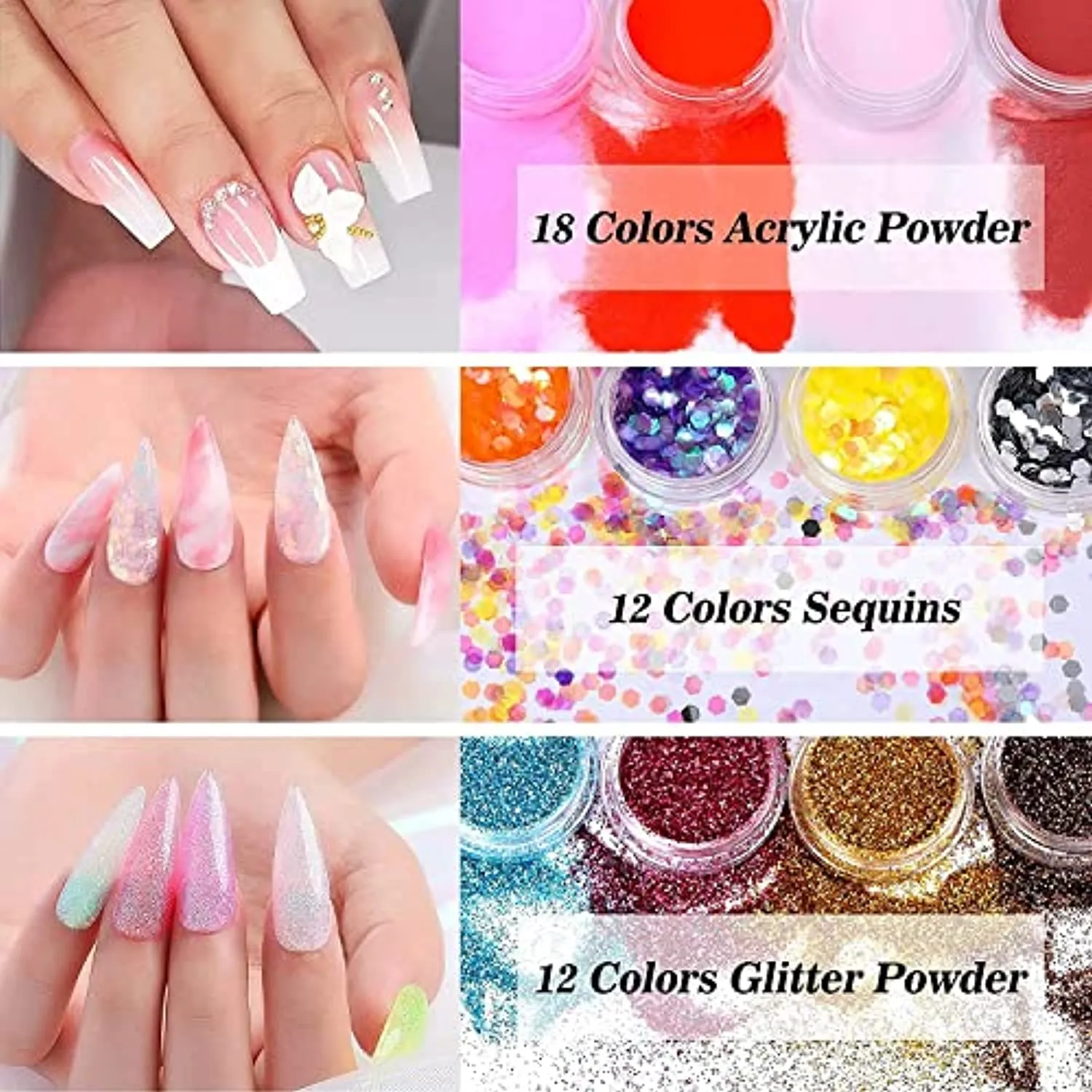 42 in 1 Acrylic Nail Kit, Acrylic Powder Liquid Monomer Set Acrylic Brush Glitter File French Tips Nail Art Decoration Tools Professional Manicure Set