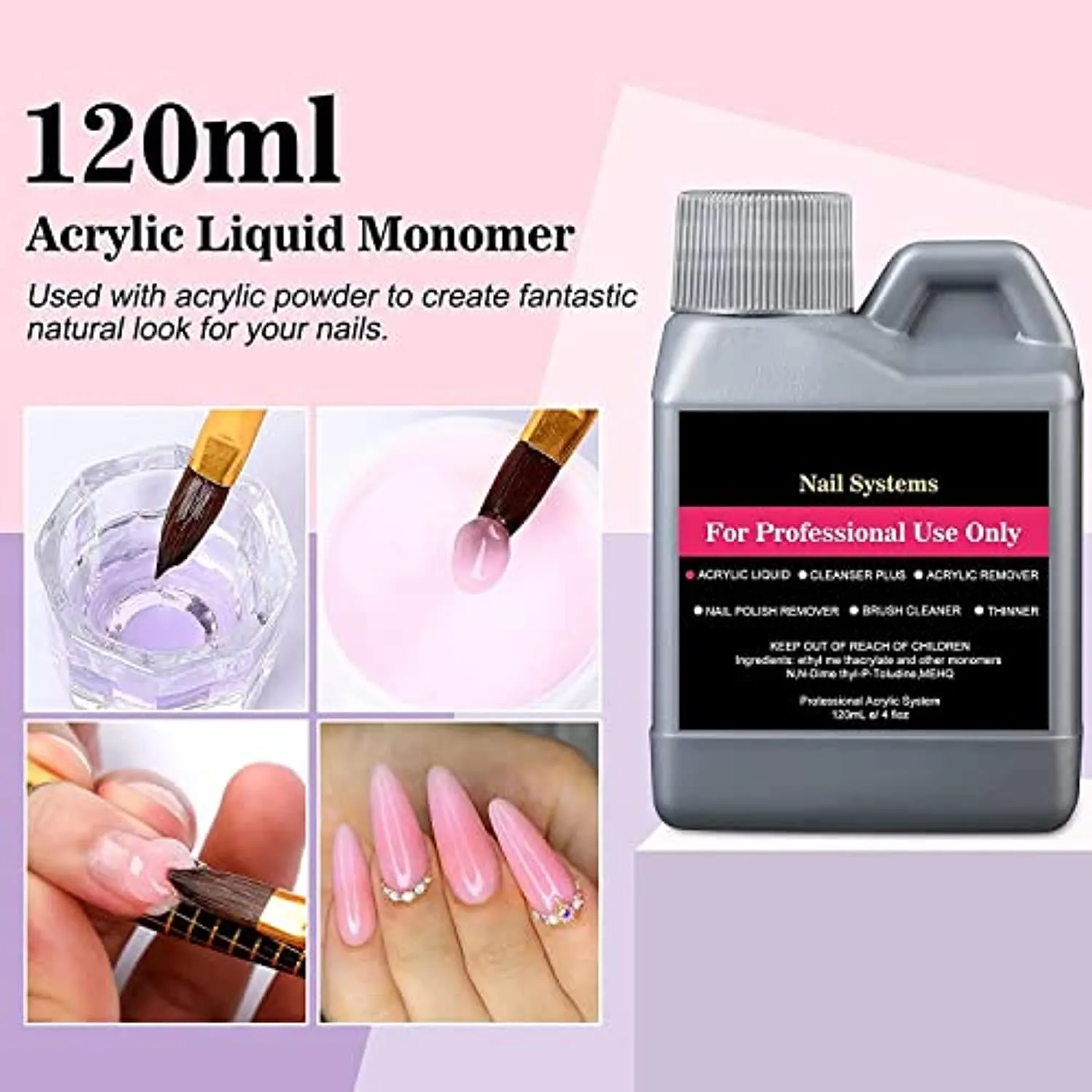 42 in 1 Acrylic Nail Kit, Acrylic Powder Liquid Monomer Set Acrylic Brush Glitter File French Tips Nail Art Decoration Tools Professional Manicure Set