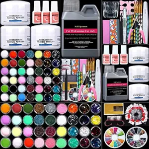42 in 1 Acrylic Nail Kit, Acrylic Powder Liquid Monomer Set Acrylic Brush Glitter File French Tips Nail Art Decoration Tools Professional Manicure Set
