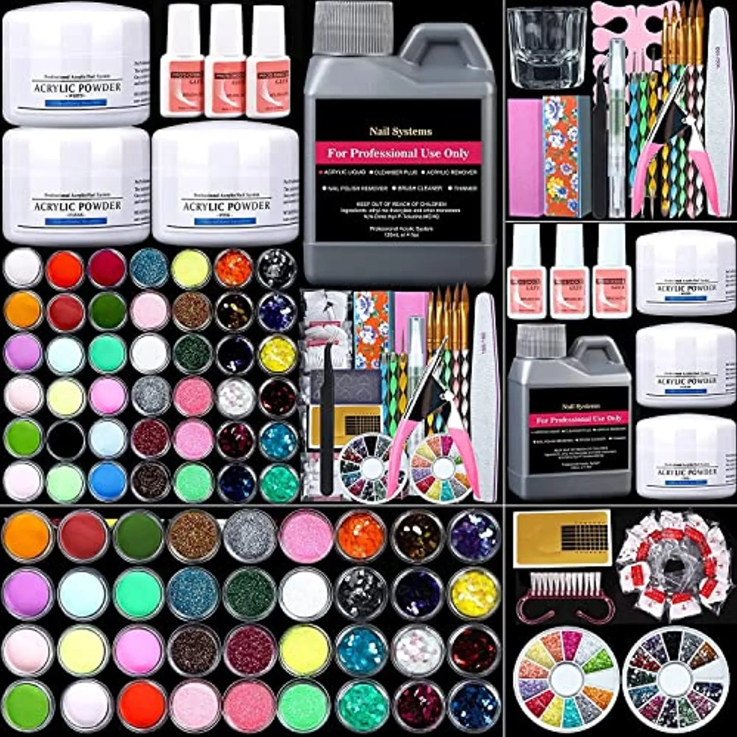 42 in 1 Acrylic Nail Kit, Acrylic Powder Liquid Monomer Set Acrylic Brush Glitter File French Tips Nail Art Decoration Tools Professional Manicure Set