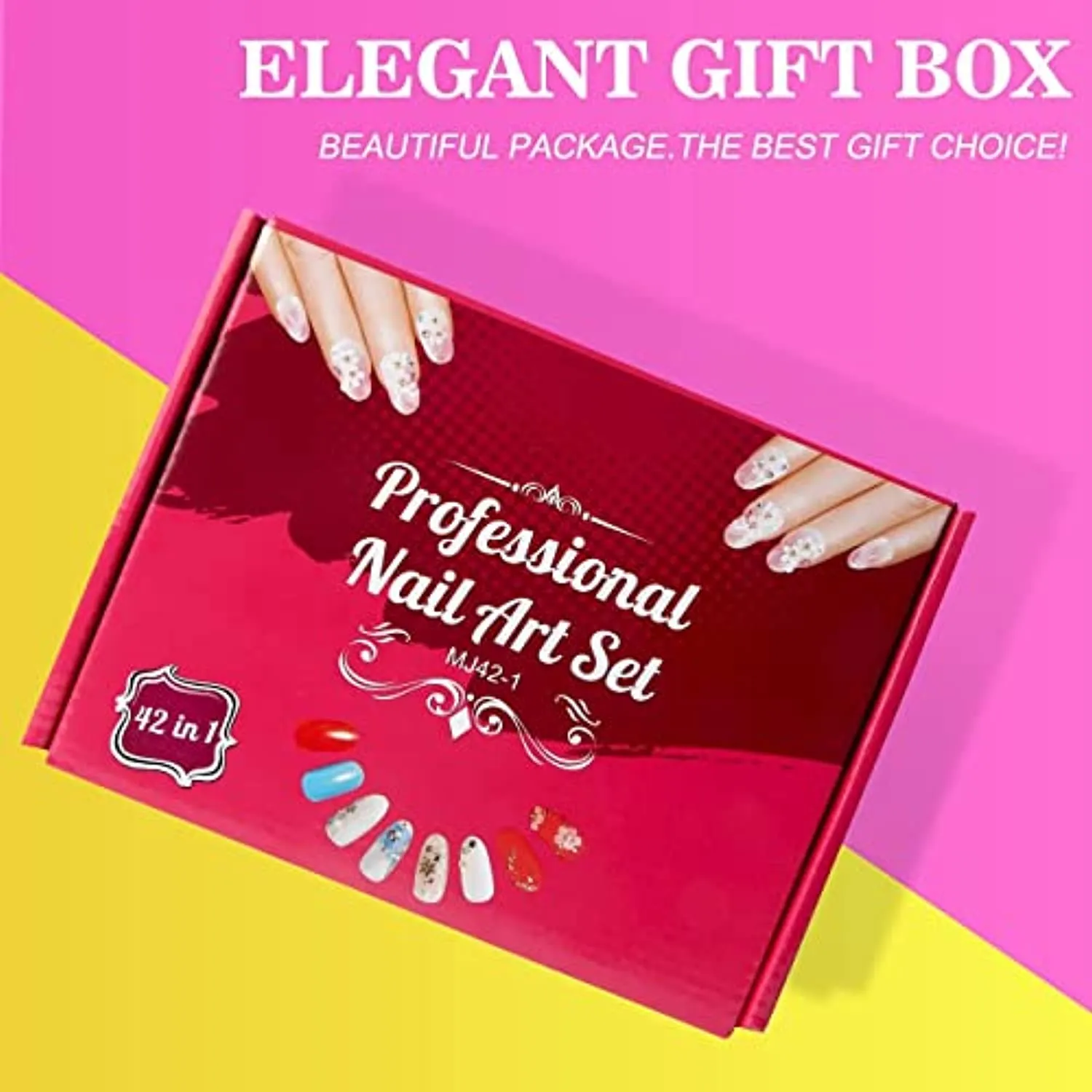 42 in 1 Acrylic Nail Kit, Acrylic Powder Liquid Monomer Set Acrylic Brush Glitter File French Tips Nail Art Decoration Tools Professional Manicure Set