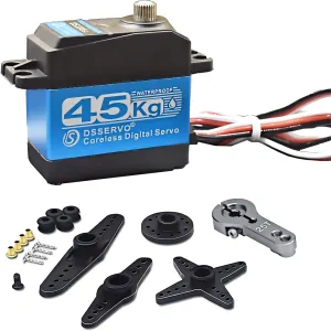 45KG Coreless Motor Servo High Torque Sainless Steel Full Metal Gear Waterproof Aluminium Digital RC Steering Servo for 1/8 1/10 Buggy Truggy Crawler RC Cars Robotic Giant Aircraft 270 Degree