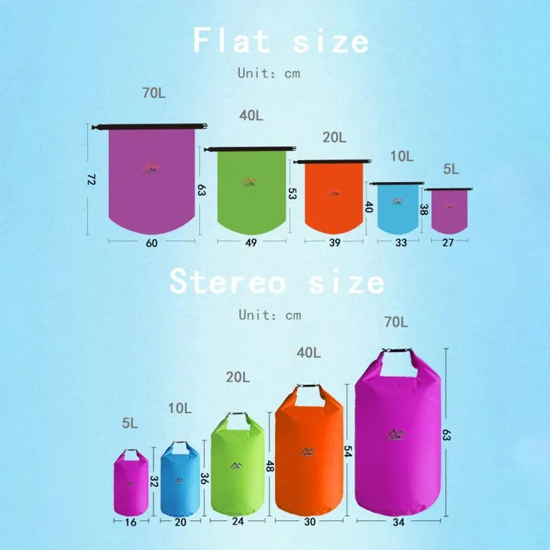 5/10/20/40/70L Waterproof Outdoor Swimming Dry Bag Set - Keep Your Gear Dry and Secure